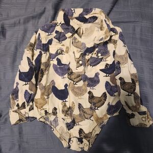 Kids Button Down Shirt with Chicken Print